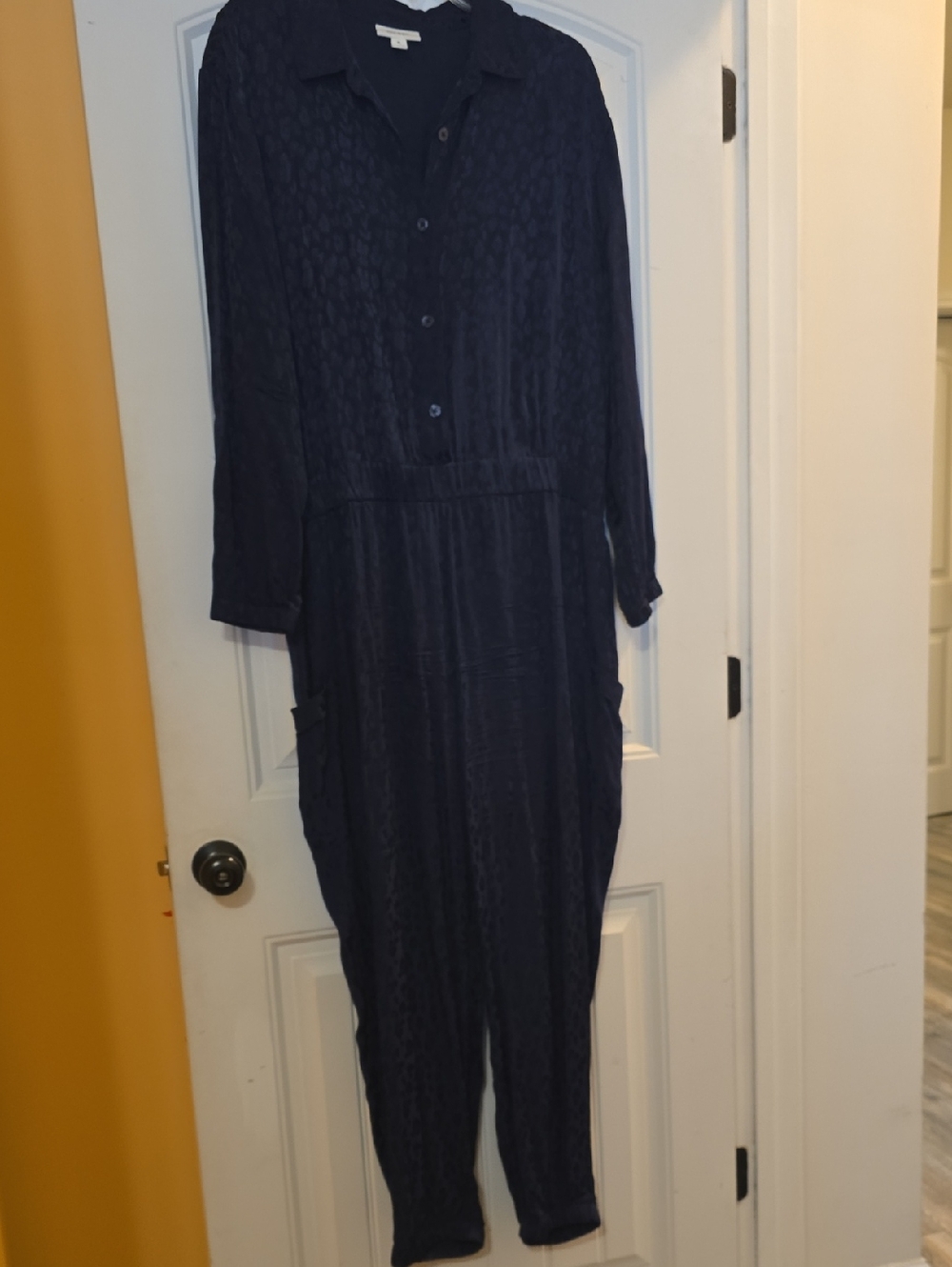 Navy Textured Long-Sleeve Jumpsuit